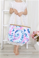 S3-7-1-HDG3911BL - KIDS TIE DYE ROPE HANDLE SUMMER TOTE BAG-BLUE/6PCS