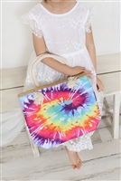 SA3-4-1-HDG3911PK - KIDS TIE DYE ROPE HANDLE SUMMER TOTE BAG-PINK/6PCS