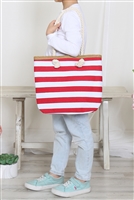 S18-3-4-HDG3912RD - KIDS STRIPED PRINT SUMMER TOTE BAG-RED/6PCS