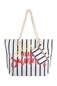 C1-HDG3927BK - HELLO SUMMER STRIPED TOTE BAG WITH MATCHING WALLET-BLACK/6PCS (NOW $4.75 ONLY!)