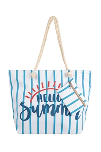 C1-HDG3927BL - HELLO SUMMER STRIPED TOTE BAG WITH MATCHING WALLET-BLUE/6PCS (NOW $4.75 ONLY!)