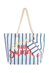 C1-HDG3927NV - HELLO SUMMER STRIPED TOTE BAG WITH MATCHING WALLET-NAVY/6PCS (NOW $4.75 ONLY!)