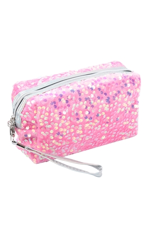 S26-7-2-HDG3975FS - SEQUIN GLITTER COSMETIC POUCH-FUCHSIA/6PCS