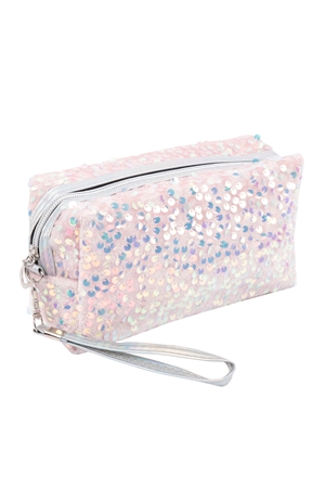 S26-7-2-HDG3975PK - SEQUIN GLITTER COSMETIC POUCH-PINK/6PCS