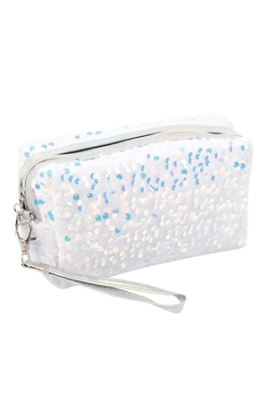 S27-7-3-HDG3975WT - SEQUIN GLITTER COSMETIC POUCH-WHITE/6PCS