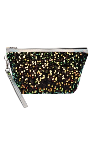 S26-8-1-HDG3976BK - SEQUIN GLITTER COSMETIC POUCH-BLACK/6PCS