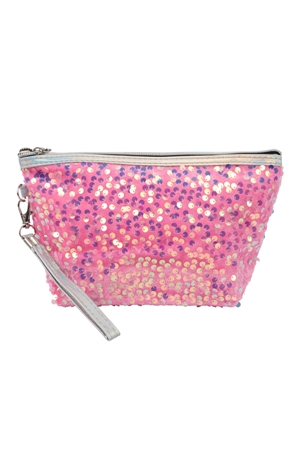 S26-8-1-HDG3976FS - SEQUIN GLITTER COSMETIC POUCH-FUCHSIA/6PCS