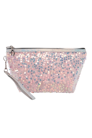 S26-8-1-HDG3976PK - SEQUIN GLITTER COSMETIC POUCH-PINK/6PCS