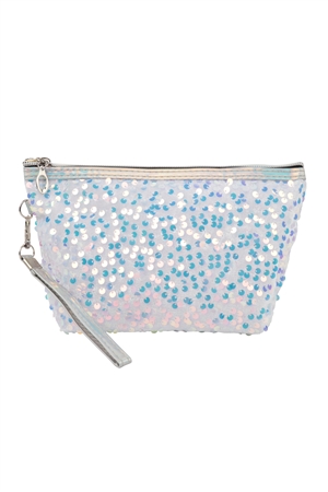 S26-4-1-HDG3976WT - SEQUIN GLITTER COSMETIC POUCH-WHITE/6PCS