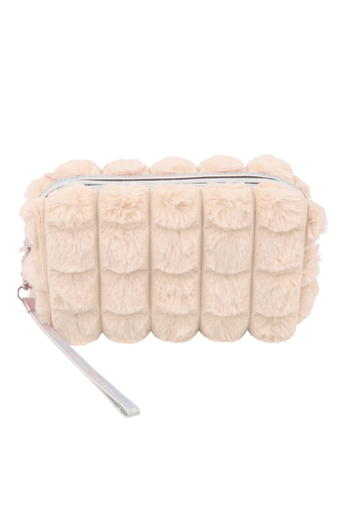 S3-4-1-HDG3977NA - FAUX FUR QUILTED POUCH-NATURAL/6PCS