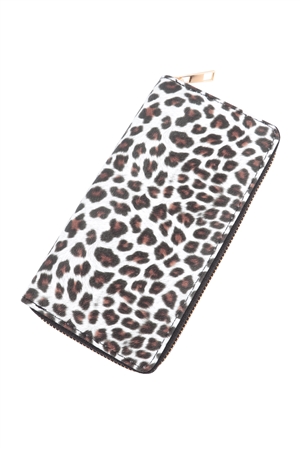 S17-2-1-HDG3980WT - LEOPARD PATTERN LEATHER ZIPPER WALLET-WHITE/6PCS (NOW $3.25 ONLY!)