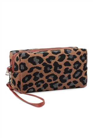 S19-4-2-HDG3983BR - RECTANGULAR LEOPARD PRINT COSMETIC POUCH-BROWN/6PCS