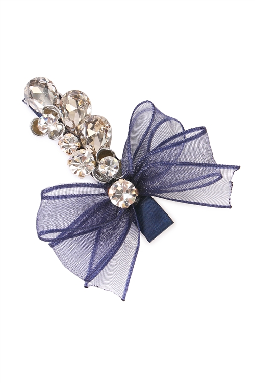 S1-3-3-HDH1785NV - NAVY BOW AND FLOWER HAIR CLIP/6PCS