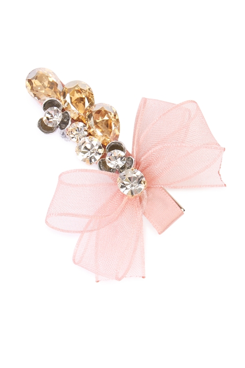 S1-3-3-HDH1785PK - PINK BOW AND FLOWER HAIR CLIP/6PCS