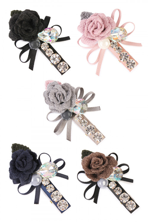 S5-4-2-HDH1787MIX ASSORTED ROSE ACRYLIC HAIR PIN/6PCS