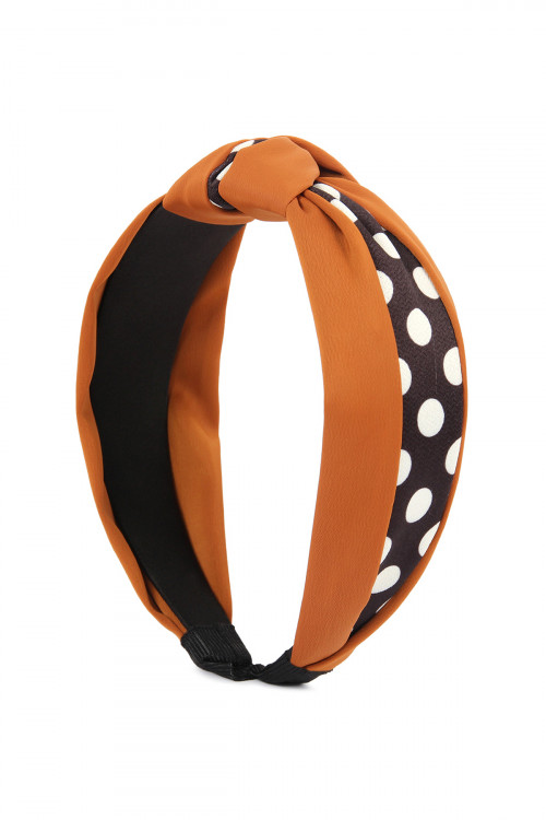 S3-7-4-HDH2362BR BROWN HALF TONED POLKA DOTS TIED HAIR BAND/6PCS