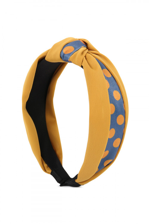 S3-7-5-HDH2362MO MUSTARD HALF TONED POLKA DOTS TIED HAIR BAND/6PCS (NOW $1.00 ONLY!)