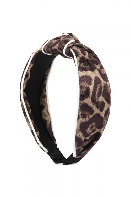 S3-7-1-HDH2363BR BROWN LEOPARD KNOTTED HAIR BAND/6PCS