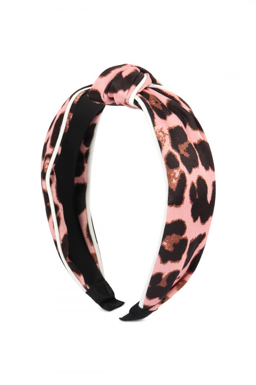 S5-4-1-HDH2363PK PINK LEOPARD KNOTTED HAIR BAND/6PCS