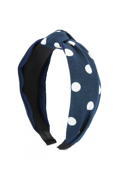 SA4-2-1-HDH2365NV NAVY POLKA DOTS TIED HAIR BAND/6PCS