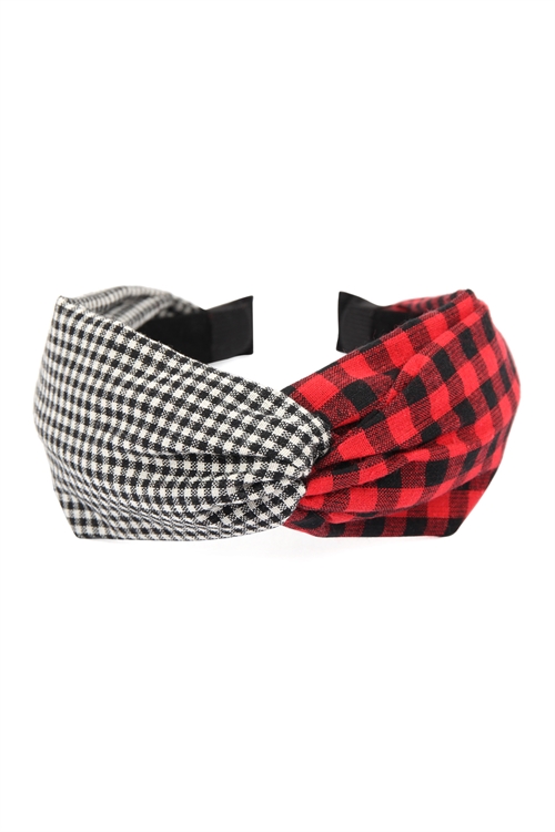 S19-10-2-HDH2367RD RED PLAID KNOTTED FABRIC COATED HAIR BAND/6PCS