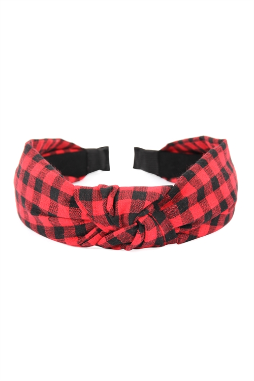 S20-10-2-HDH2368RD RED PLAID KNOTTED FABRIC COATED HAIR BAND/6PCS