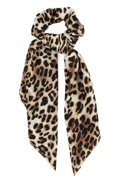 A2-1-2-HDH2372L LIGHT BROWN LEOPARD SCARF SCRUNCHIES HAIR BAND/6PCS