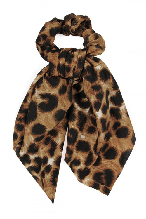 A2-1-2-HDH2372LBR LEOPARD BROWN SCARF SCRUNCHIES HAIR BAND/6PCS