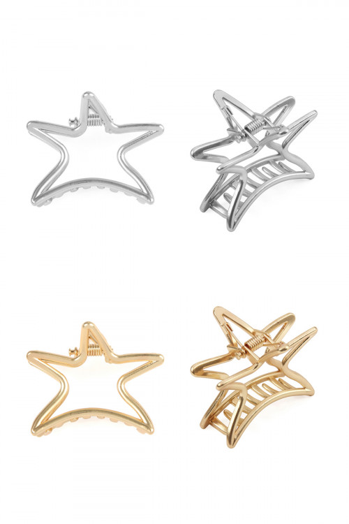 S6-5-1-HDH2377MIX GOLD SILVER CAST STAR HAIR CLIP /12PCS