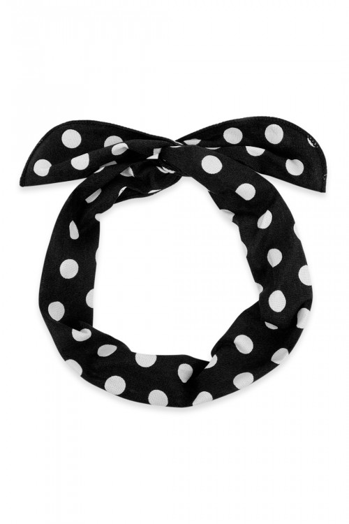 S4-6-4-HDH2451BK BLACK POLKA DOTS WRAP HEADBAND/6PCS