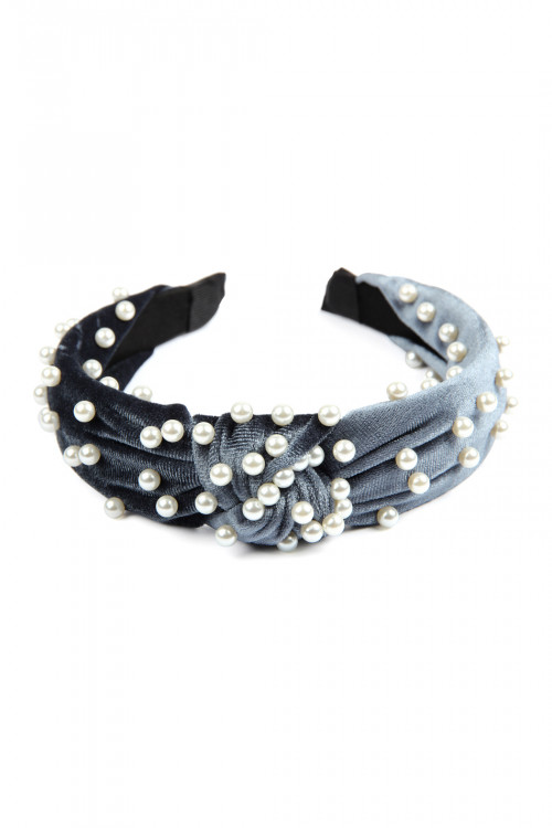 S5-5-5-HDH2544BL BLUE FABRIC HEAD BAND WITH PEARL BEADS/6PCS