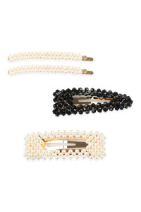 S21-2-4-HDH2624BK BLACK PEARL AND GLASS BEADS HAIR PIN SET/6SETS (NOW $1.75 ONLY!)