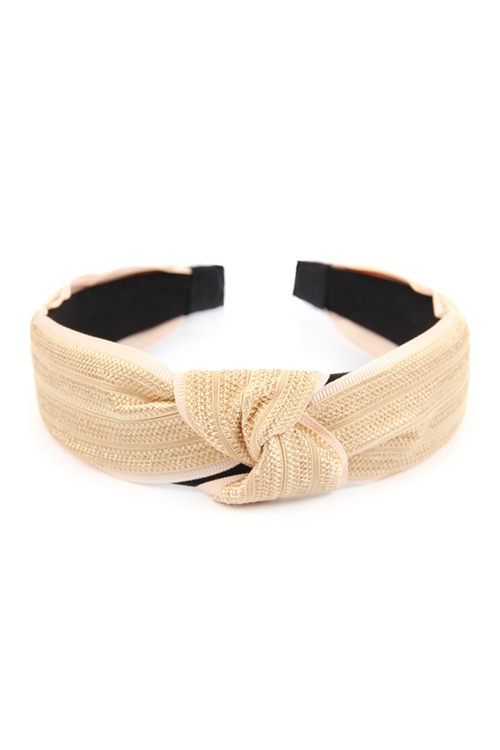 A3-3-3-HDH2635NA-1 NATURAL KNOTTED LACED FABRIC HEADBAND/1PC
