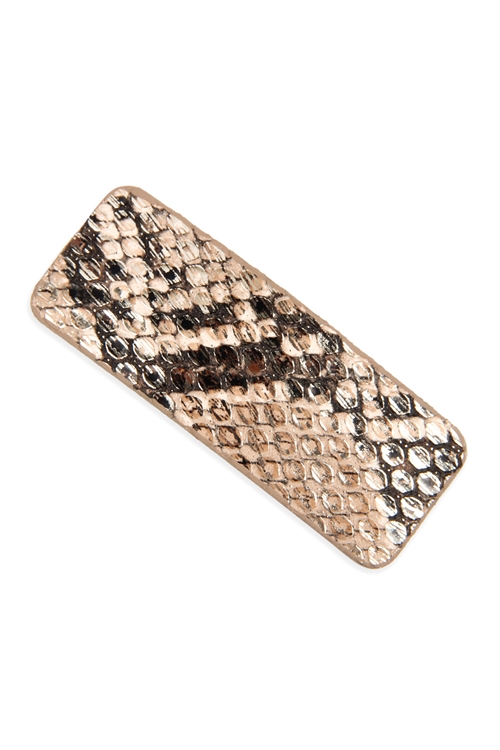 A2-1-2-HDH2769BR BROWN ANIMAL SCALE PRINTED RECTANGULAR HAIR CLIP/6PCS