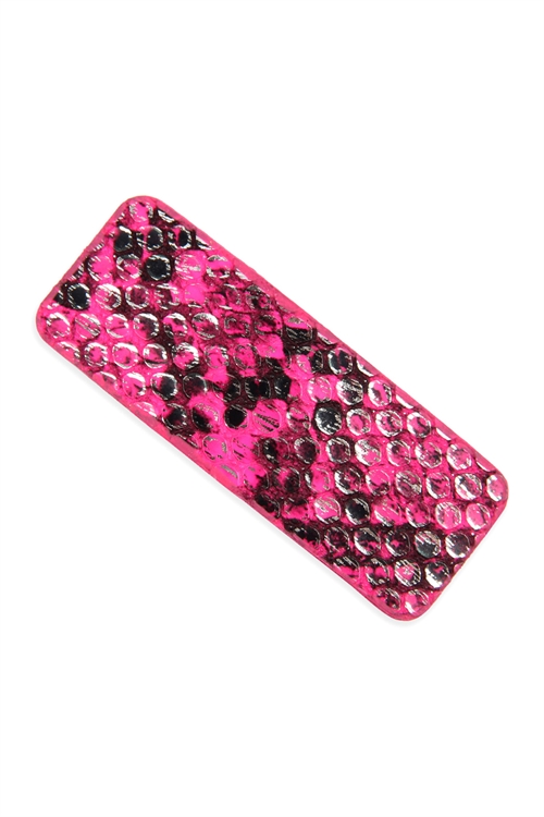 237-F-HDH2769FS FUCHSIA ANIMAL SCALE PRINTED RECTANGULAR HAIR CLIP/6PCS