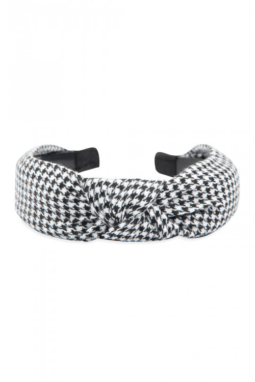 S26-4-5-HDH2790BK BLACK HOUNDSTOOTH FABRIC KNOTTED HEADBAND/6PCS