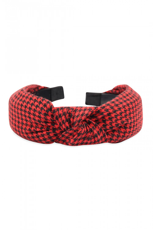 S2-6-2-HDH2790RD RED HOUNDSTOOTH FABRIC KNOTTED HEADBAND/6PCS