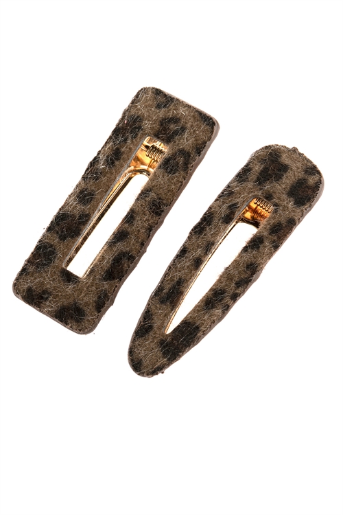 S19-12-2-HDH2792BR BROWN LEOPARD FURY LEATHER HAIR CLIP/6PCS