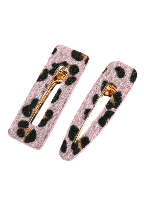 S19-12-2-HDH2792PK PINK LEOPARD FURY LEATHER HAIR CLIP/6PCS