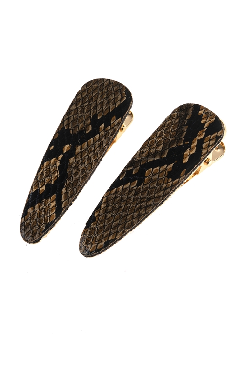 A1-1-2-HDH2793LBR LIGHT BROWN SNAKE SKIN LEATHER HAIR CLIP/6PCS