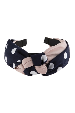 SA4-1-5-HDH2798NV NAVY TWO TONE POLKA DOTS KNOTTED FABRIC HEADBAND/6PCS