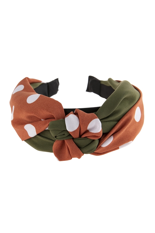 S24-5-4-HDH2798OR ORANGE TWO TONE POLKA DOTS KNOTTED FABRIC HEADBAND/6PCS