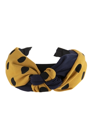 S24-5-4-HDH2798YW YELLOW TWO TONE POLKA DOTS KNOTTED FABRIC HEADBAND/6PCS