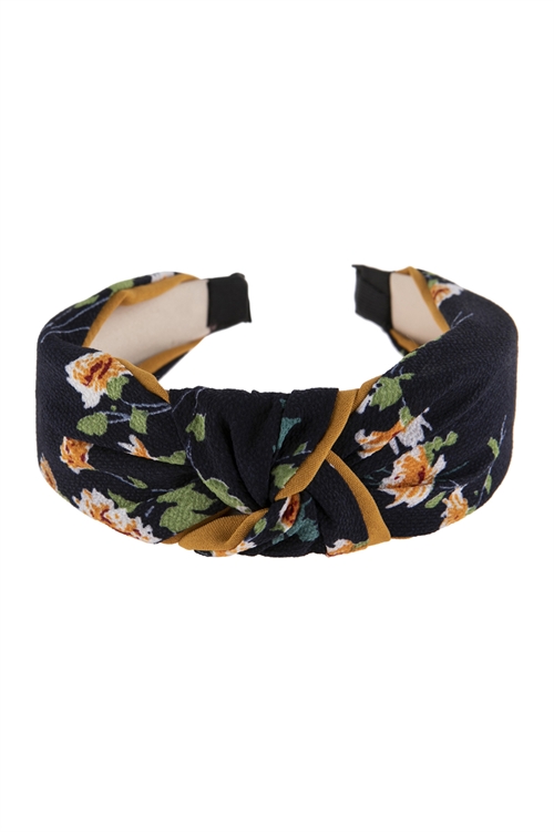 A2-3-1-HDH2799NV NAVY FLORAL PRINTED KNOTTED FABRIC HEADBAND/6PCS