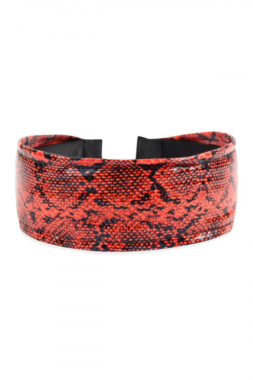 S2-4-2-HDH2801RD RED SNAKE SKIN PRINTED HEADBAND/6PCS