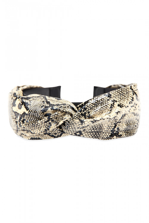 A3-2-2-HDH2802BR BROWN SNAKE SKIN PRINTED KNOTED HEADBAND/6PCS
