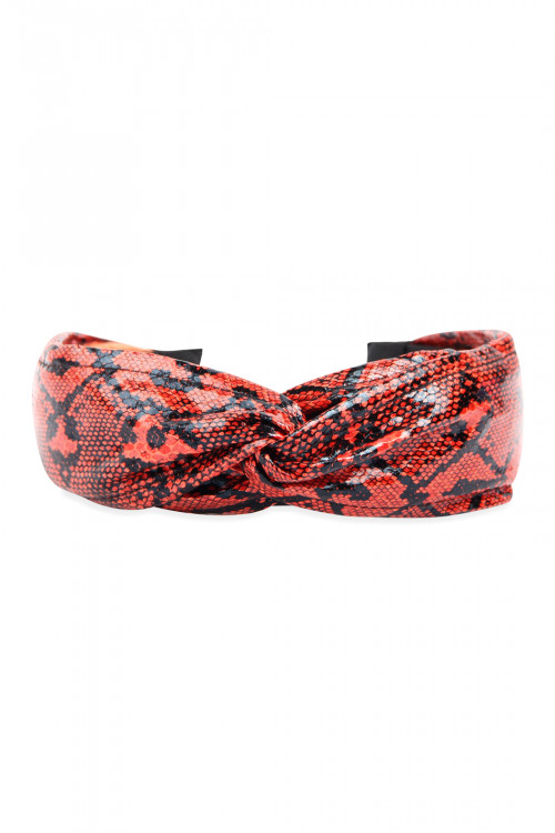 S3-4-4-HDH2802RD RED SNAKE SKIN PRINTED KNOTED HEADBAND/6PCS