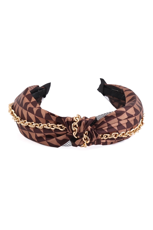 S17-10-5-HDH3031BR-CHEVRON PATTERN WITH CHAIN KNOT HEADBAND-BROWN/6PCS