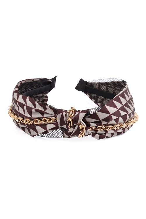 S17-10-5-HDH3031LBR-CHEVRON PATTERN WITH CHAIN KNOT HEADBAND-LIGHT BROWN/6PCS