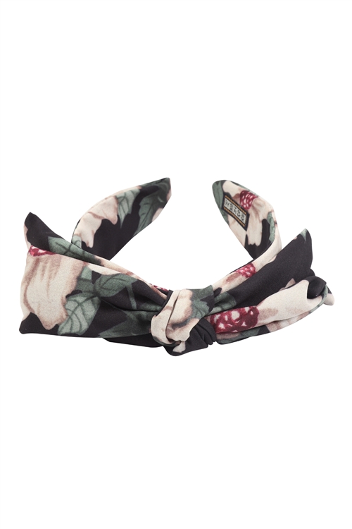 S23-12-5-HDH3132BK-FLORAL RIBBON HAIR BAND-BLACK/6PCS